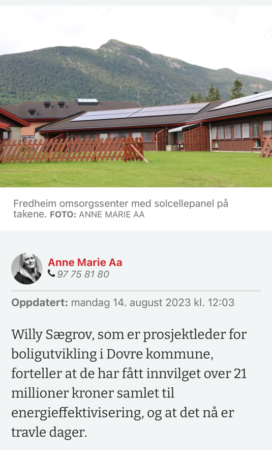 Fredheim omsorgssenter med solcellepaneler på takene